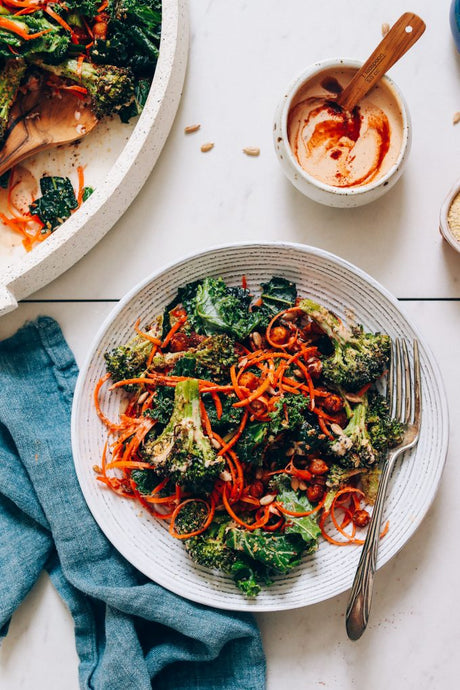 Cheesy Roasted Broccoli & Chickpea Kale Salad